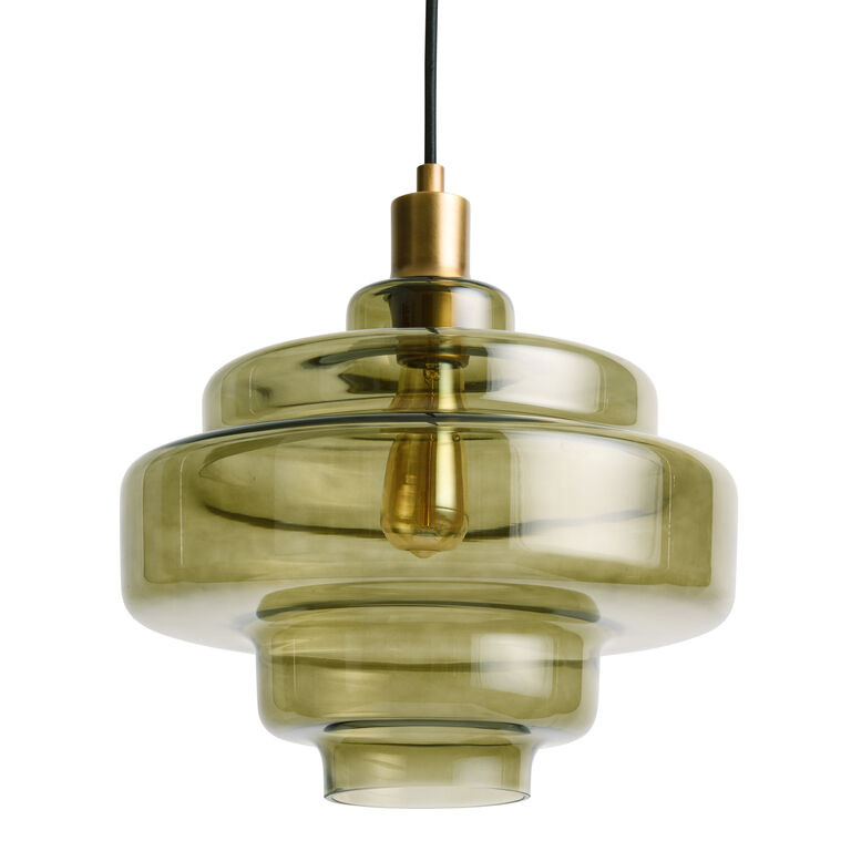 Sonnet Olive Green Handblown Glass Tiered Pendant Lamp | World Market