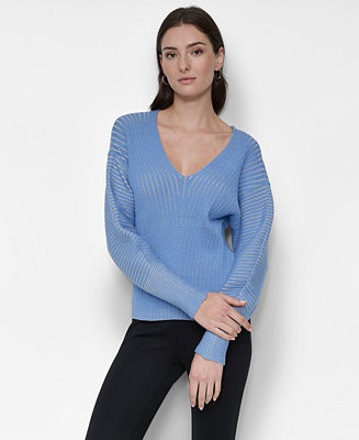 Women's V-Neck Long-Sleeve Rib-Knit Sweater | Macy's