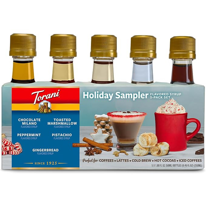 Torani Coffee Syrup Holiday Favorites Sampler 5-Pack, Mini Syrups Gift Set – Chocolate Milano... | Amazon (US)