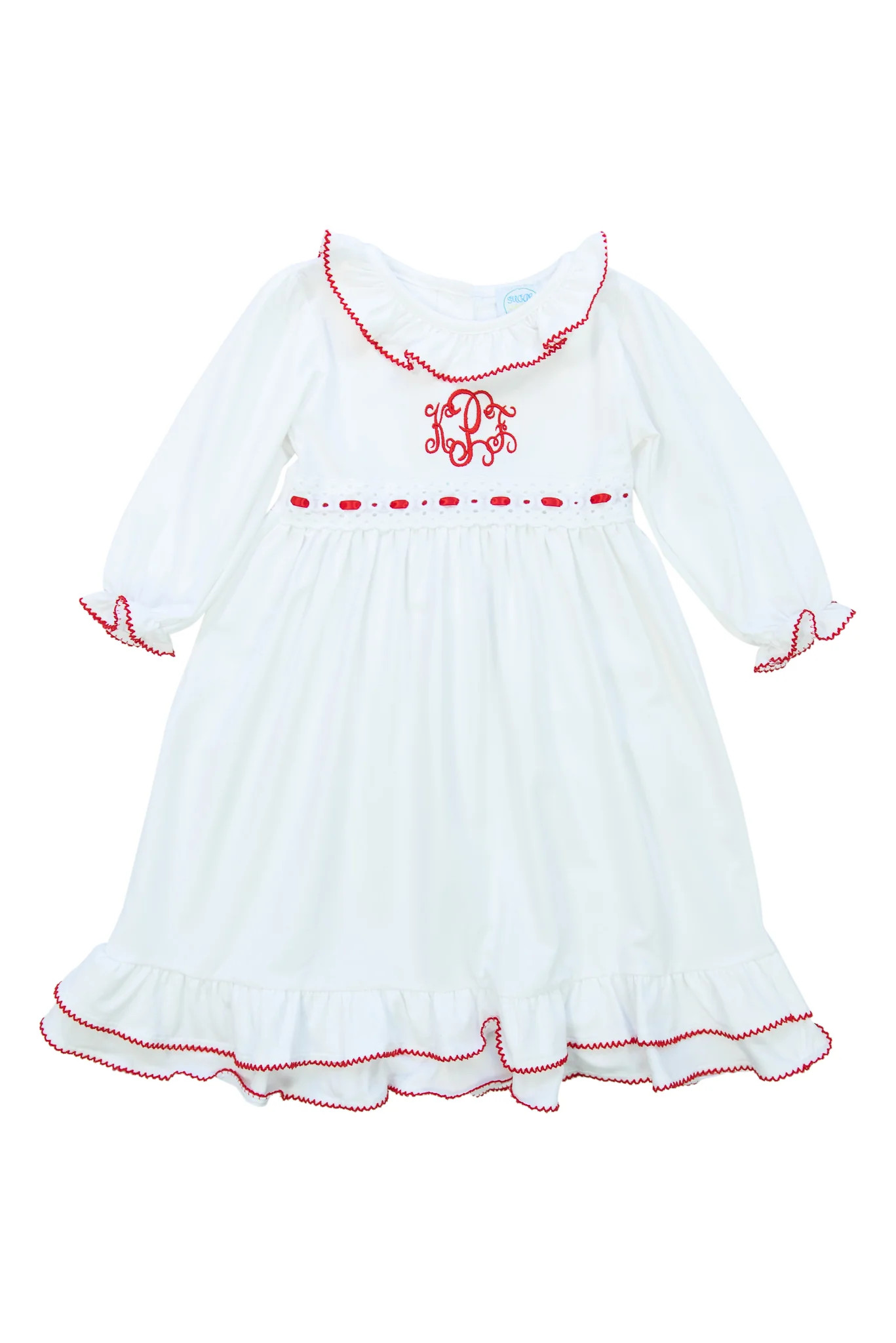 Girls White/Red Heirloom Length Nightgown | Sugar Dumplin' Kids