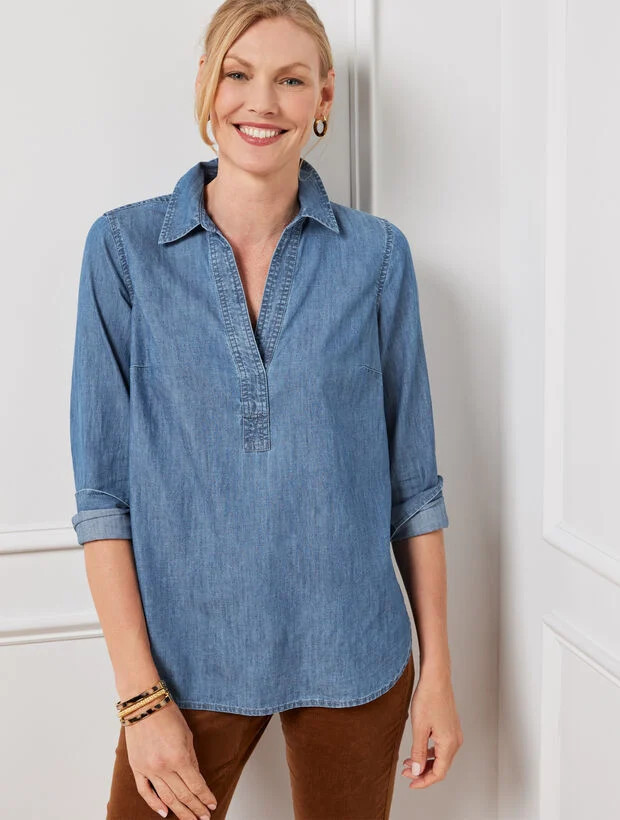 Button Back Denim Tunic | Talbots
