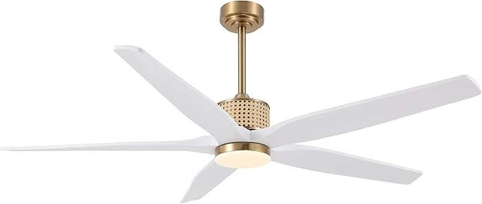 60" Ceiling Fan with Light – Remote Control, Solid Wood, 6-Speed, Quiet Reversible DC Motor, Wh... | Amazon (US)