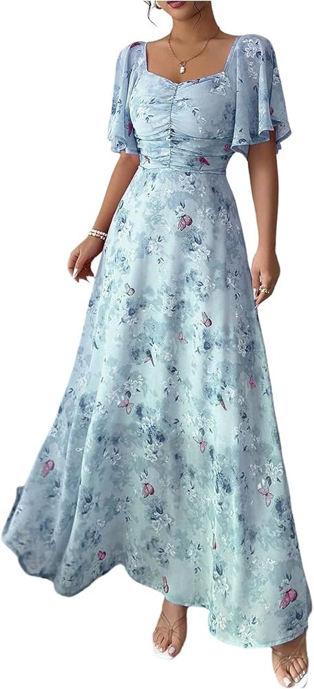 Floerns Women's Butterfly Short Sleeve Boho Maxi Dress Sweetheart Neck Vacation A Line Dresses | Amazon (US)