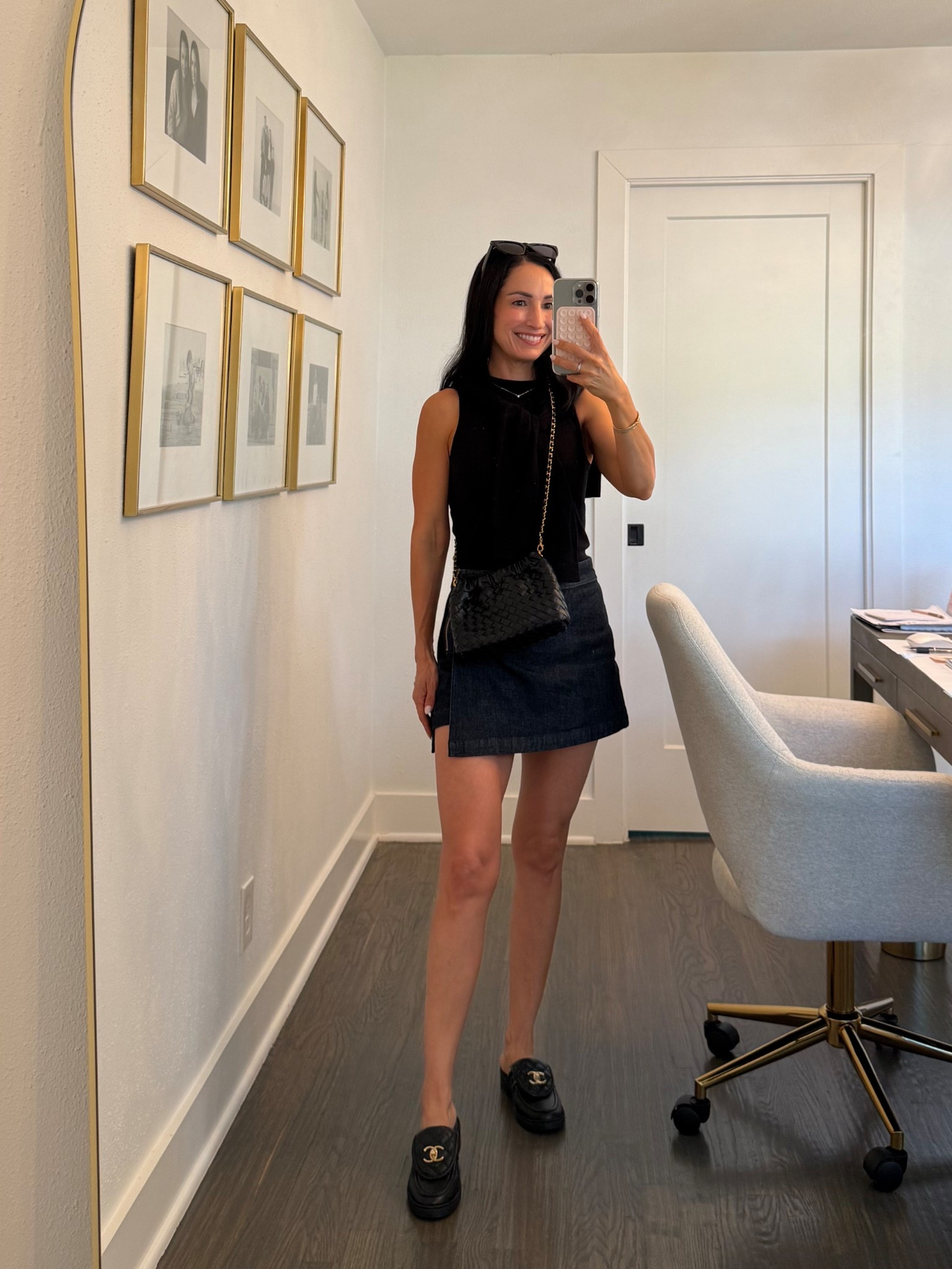 Warm day in dallas! Favorite h+m cardigan and tank, j crew denim skirt, Chanel loafer mules, Amazon bag

#LTKOver40 #LTKFindsUnder100 #LTKPetite