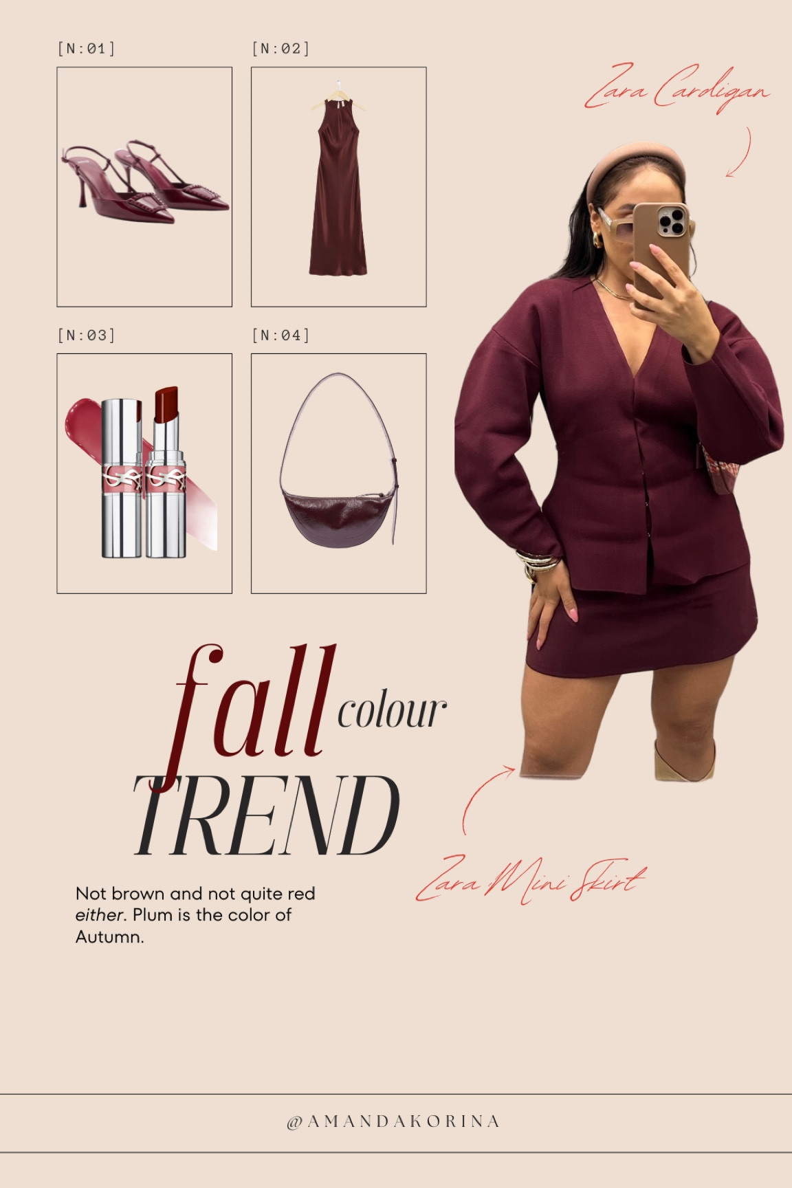 Plum and dark ruby are the color of Autumn 🤎

Cardigan and mini skirt are from Zara. Currently in stores! 

#LTKFindsUnder50 #LTKSeasonal #LTKNYFW