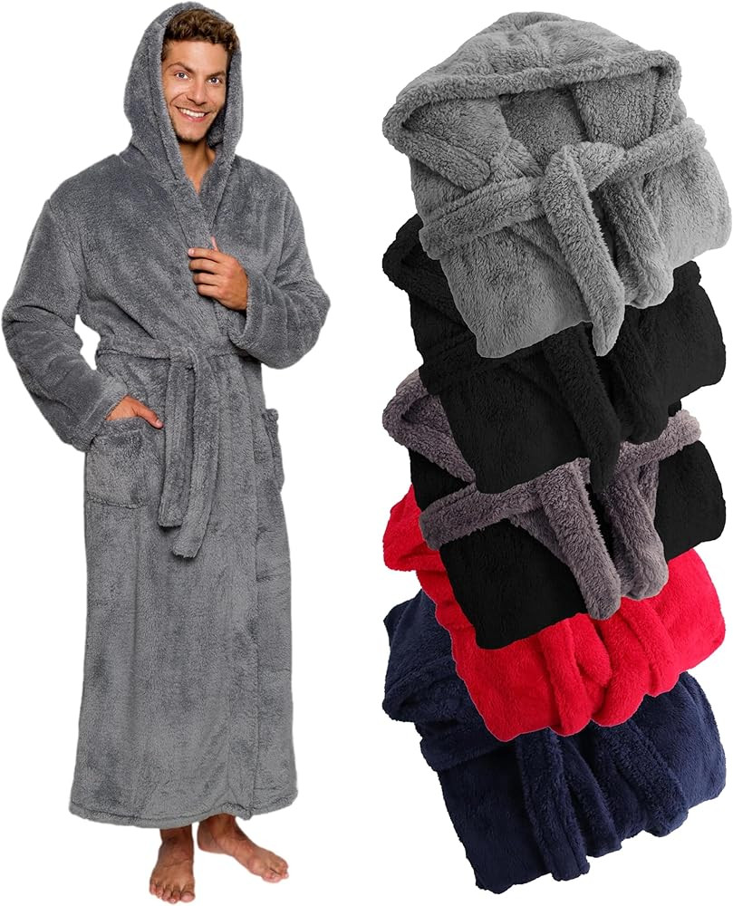 Ross Michaels Mens Luxury Robe Hooded Big and Tall - Long Plush Fleece Bath Robe with Hood and Po... | Amazon (US)