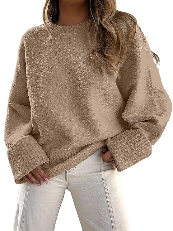 ANRABESS Women's Oversized Sweaters 2025 Long Sleeve Fuzzy Knit Casual Chunky Pullover Sweater Fa... | Amazon (US)