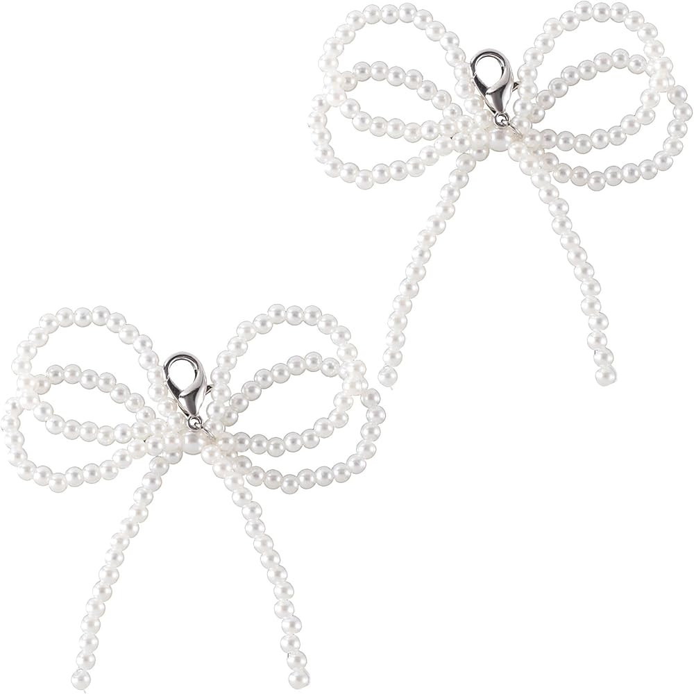 Joez Wonderful 2 Pcs Pearl Bow Shoe Charms, Shoe Lace Charm for Sneakers, Pearl Bow Y2K Keychain,... | Amazon (US)