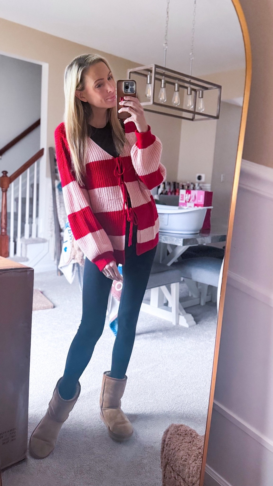 Wearing a size medium in the sweater for baby bump room. These are my FAVORITE leggings—tall girl friendly! Wearing a size small, fit is true to size.


Leggings
Basic tee
Cardigan
Sweater
Valentine’s Day

#LTKmomlife #LTKootd #LTKBump #LTKTall #LTKSeasonal