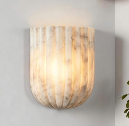 Elegant Imitation Marble Fluted Resin Wall Sconce, Sculptural Wall Light for Bedroom, Hallway, Fireplace, Living Room, Art Deco Lighting Fixture, G9 Bulb, 5.91" W x 3.03" D x 7.48" H | Amazon (US)
