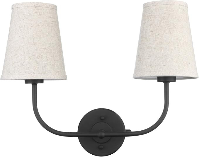 Permo Vintage Double Sconce Antique 2-Lights with Flared Funnel Linen Beige Fabric Shade | Amazon (US)