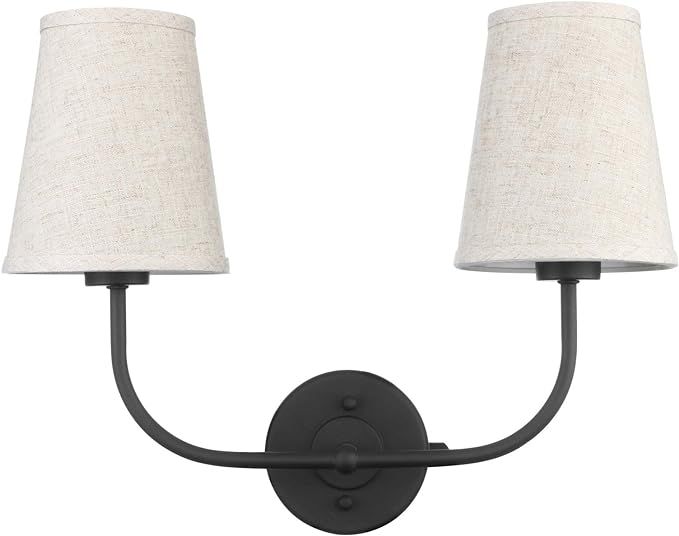 Permo Vintage Double Sconce Antique 2-Lights with Flared Funnel Linen Beige Fabric Shade | Amazon (US)