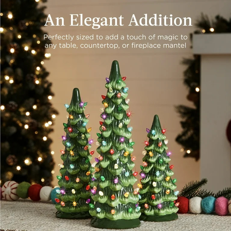 Best Choice Products Set of 3 Pre-Lit Hand-Painted Ceramic Tabletop Christmas Trees w/ Multicolor... | Walmart (US)