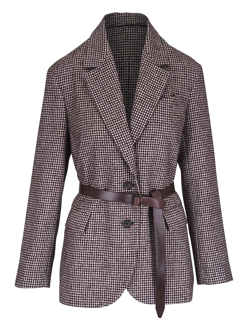 Brunello Cucinelli houndstooth belted blazer - Brown | Farfetch Global