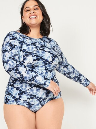 Secret-Slim Rashguard Plus-Size Long-Sleeve One-Piece Swimsuit | Old Navy (US)