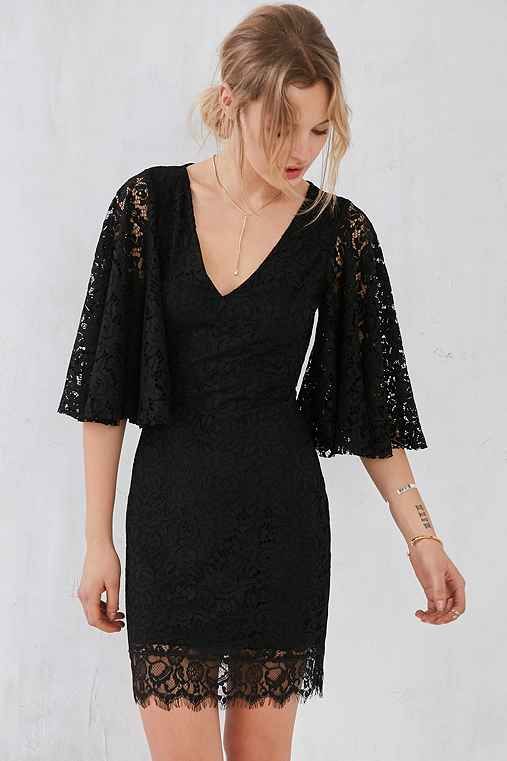 Kimchi Blue Exaggerated Bell-Sleeve Lace Mini Dress,BLACK,M | Urban Outfitters US