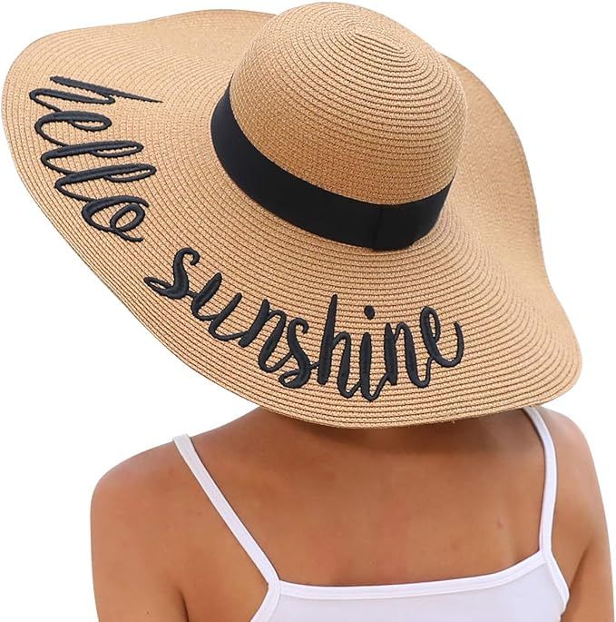 Lanzom Womens 5.5 Inches Big Bowknot Straw Hat Floppy Foldable Roll up Beach Cap Sun Hat UPF 50+ | Amazon (US)