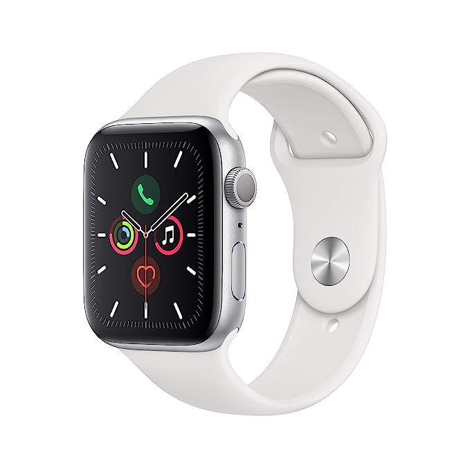 Apple Watch Series 5 (GPS, 44mm) - Silver Aluminum Case with White Sport Band | Amazon (US)