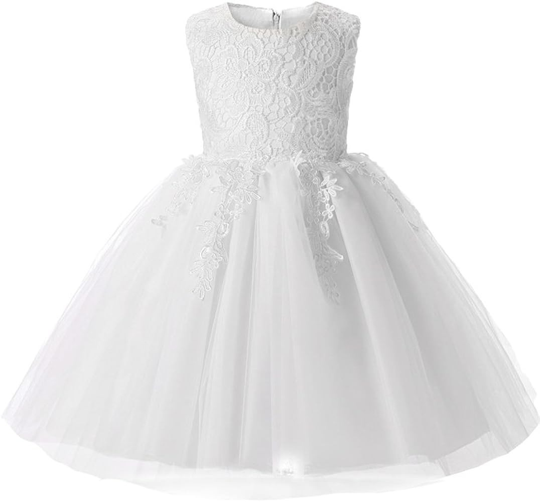 Mallimoda Girl's Lace Tulle Flower Princess Wedding Dress for Toddler and Baby Girl | Amazon (US)
