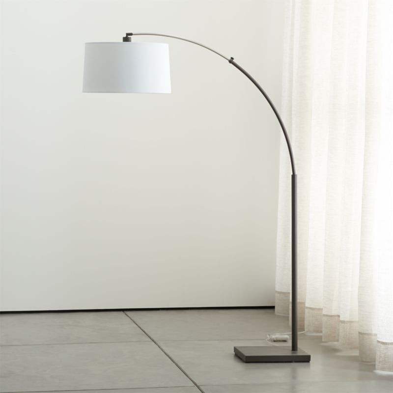 Dexter Arc Floor Lamp with White Shade + Reviews | Crate and Barrel | Crate & Barrel