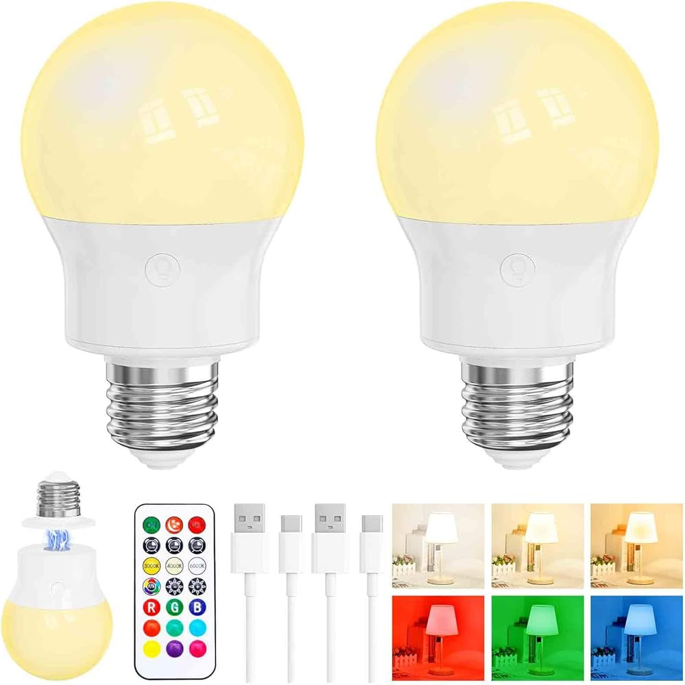 Rechargeable LED Light Bulbs with Remote, Dimmable Magnetic E26 Battery Operated Light Bulb, 12 R... | Amazon (US)