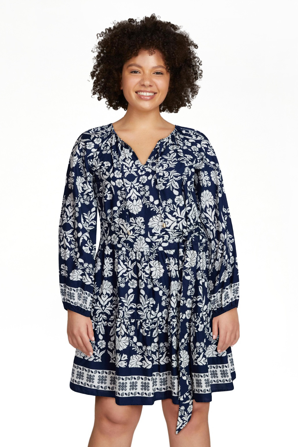 Time and Tru Women's and Women’s Plus Tie Neck Mini Peasant Dress, Sizes XS – 4X | Walmart (US)