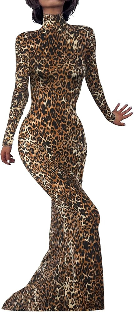 Long Sleeve Maxi Dress for Women - Casual Turtleneck Bodycon Formal Dresses Elegant Mermaid Hem 2... | Amazon (US)