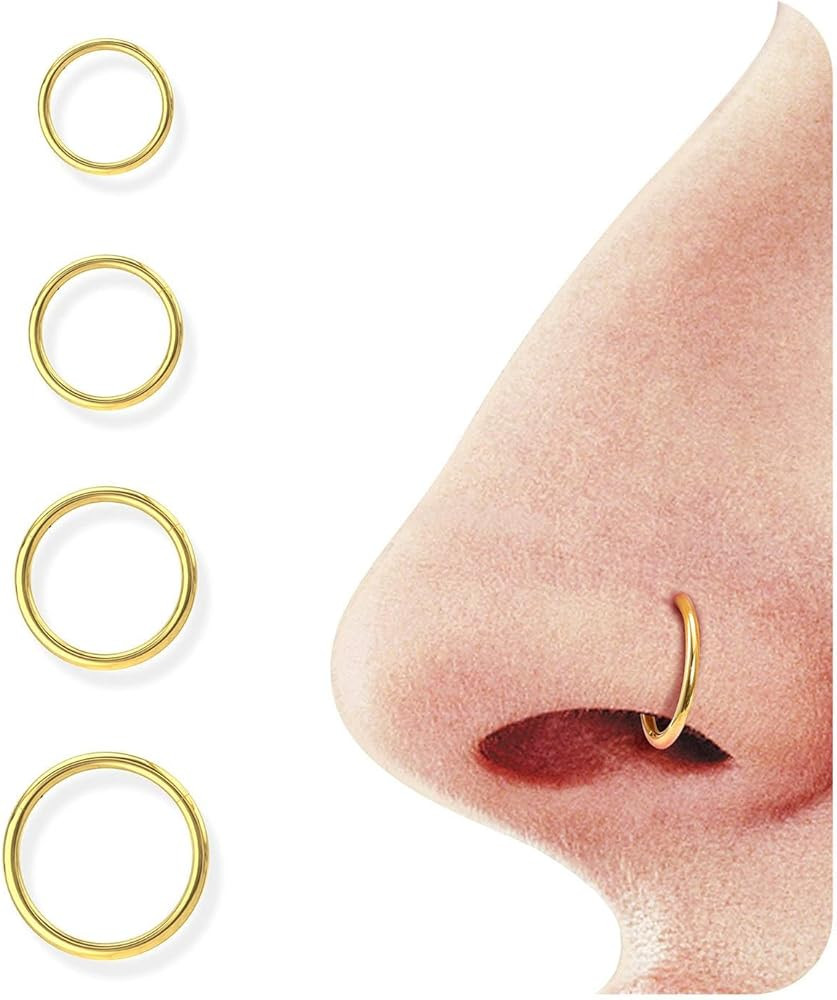 BodyBonita 4/8 pcs 16G/18G/20G 316L Surgical Steel Seamless Hinged Nose Rings Hoops Septum Rings ... | Amazon (US)
