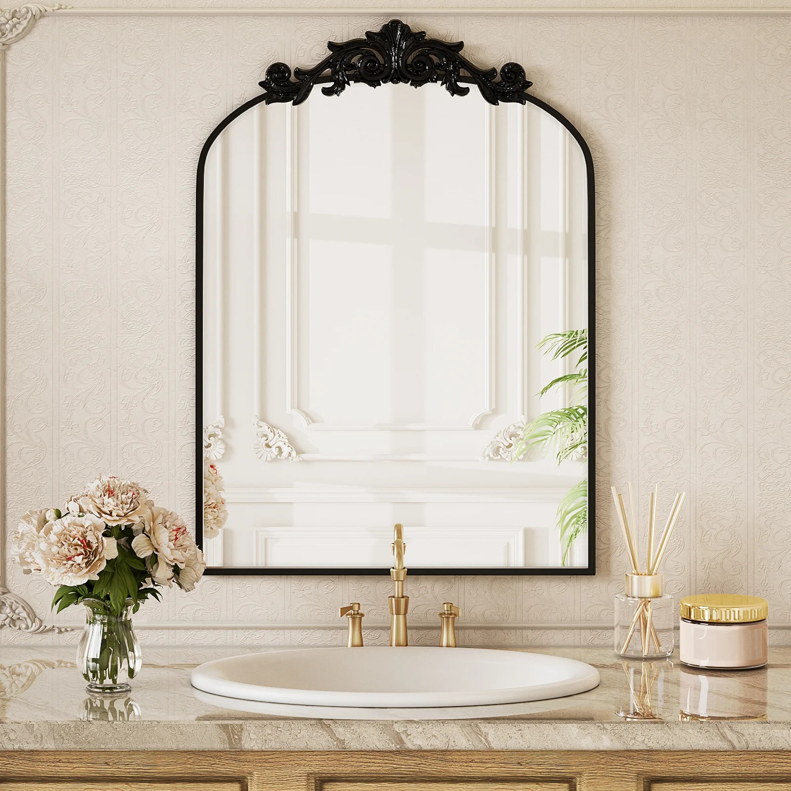 BEAUTYPEAK 38"x24" Wall Decor Mirror Arched Metal Vintage Bathroom Mirror,Black | Walmart (US)