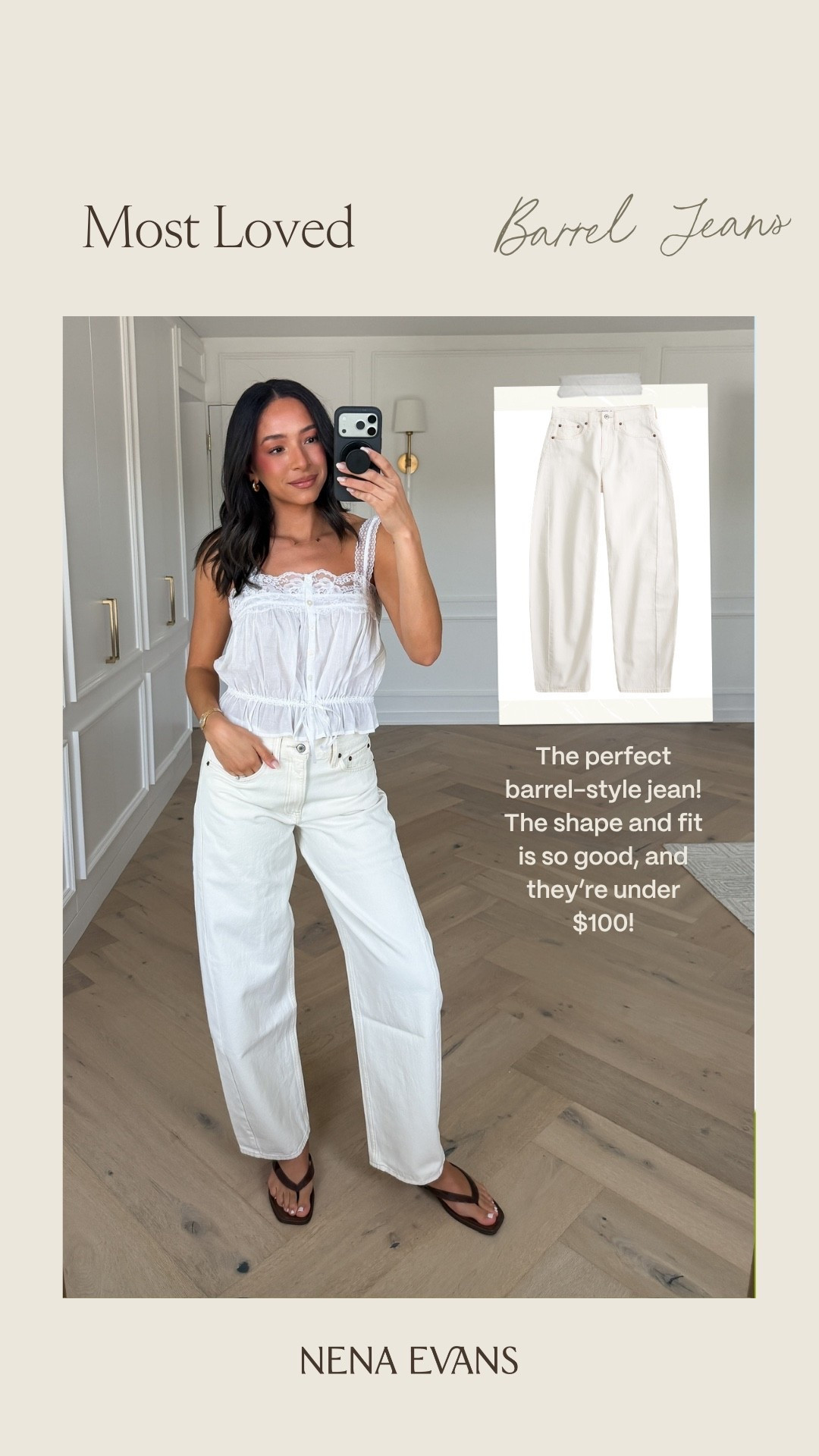 Your most loved in April 🤍 Wearing size S lace tank and size 28 long ecru barrel jeans 

summer outfit, spring outfit, weekend outfit, date night outfit, lunch outfit, mom outfit, postpartum outfit, white pants 

#LTKSeasonal
