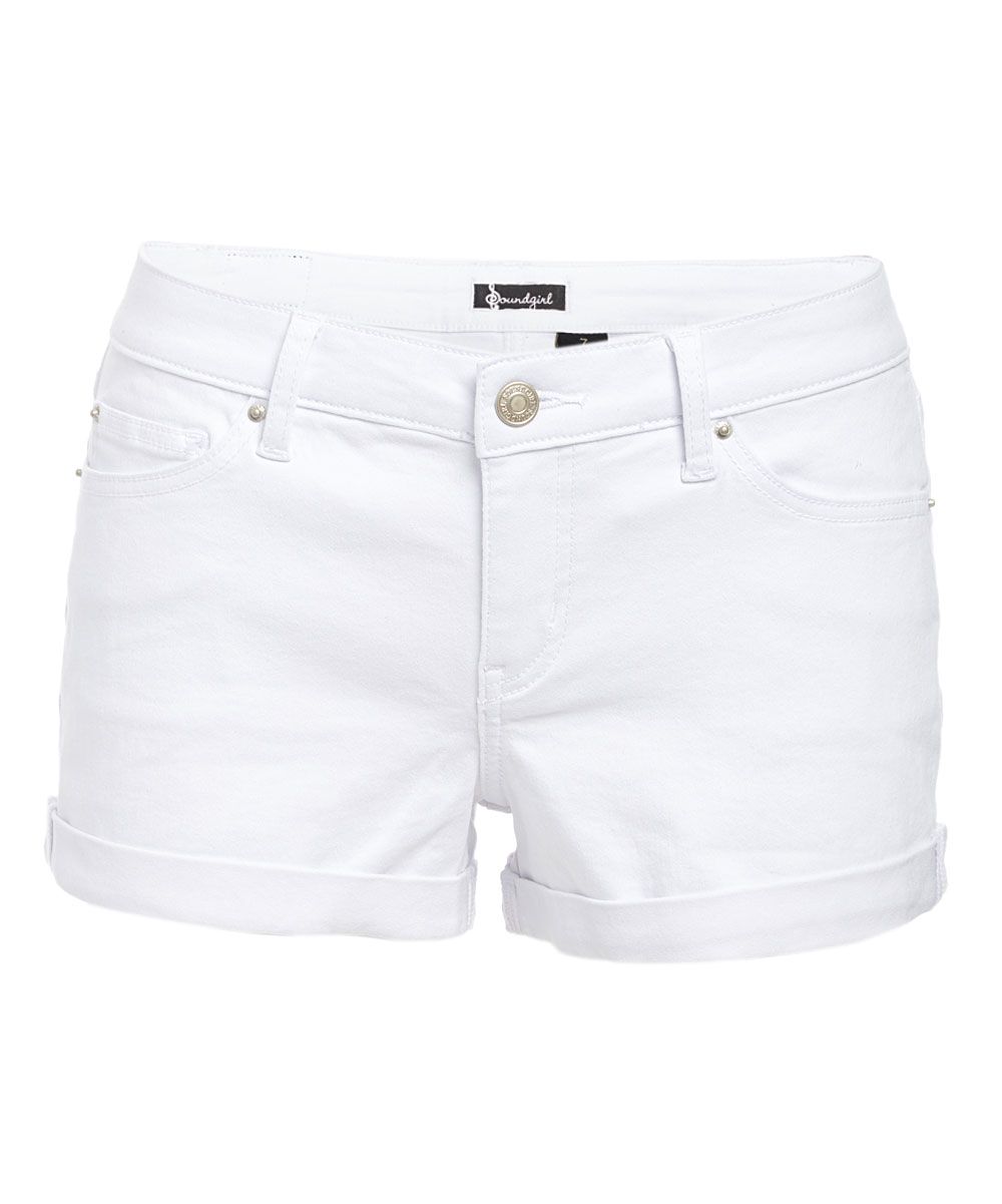 Soundgirl Women's Denim Shorts WHITE - White Wash Cuffed Denim Shorts - Juniors | Zulily