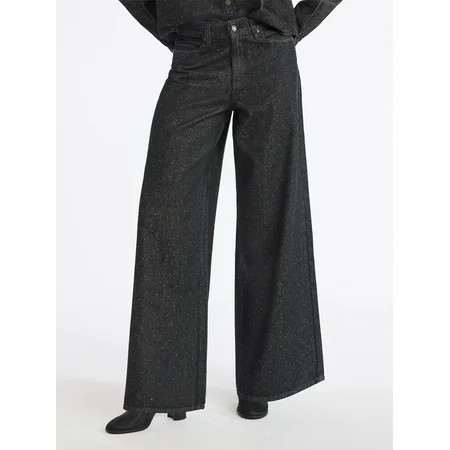 Scoop Women’s and Women’s Plus Rhinestone Embellished Wide Leg Jeans Sizes 0-26W | Walmart (US)