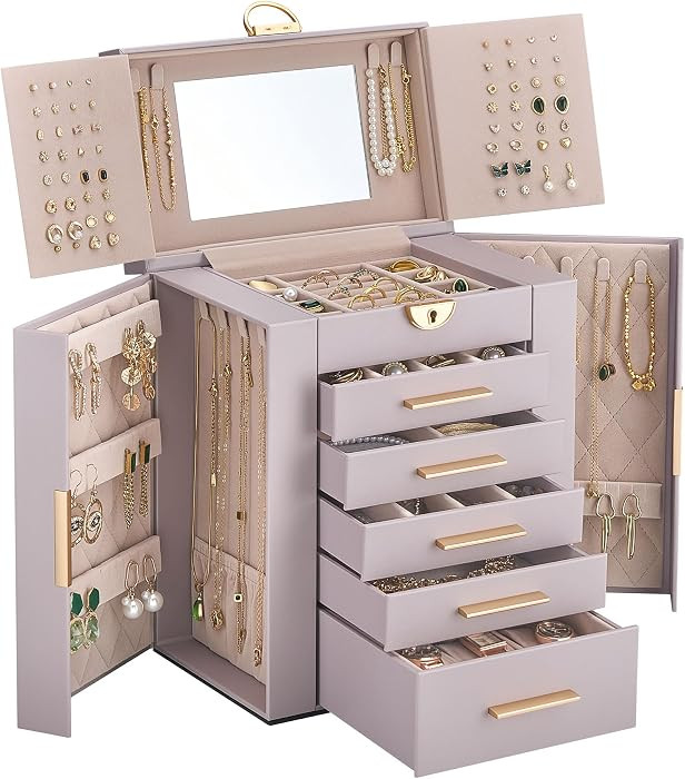 Lolalet Large Jewelry Box Organizer for Women, 6-Layer Jewelry Organizers and Storage Case with M... | Amazon (US)