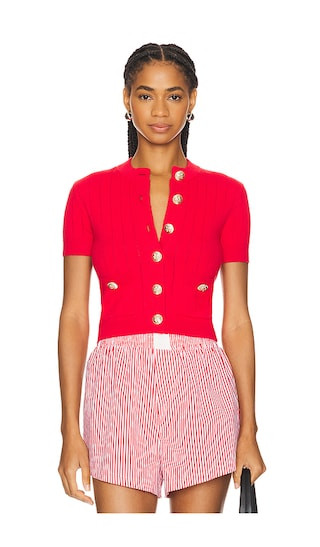 Romie Short Sleeve Cardigan in Red | Revolve Clothing (Global)
