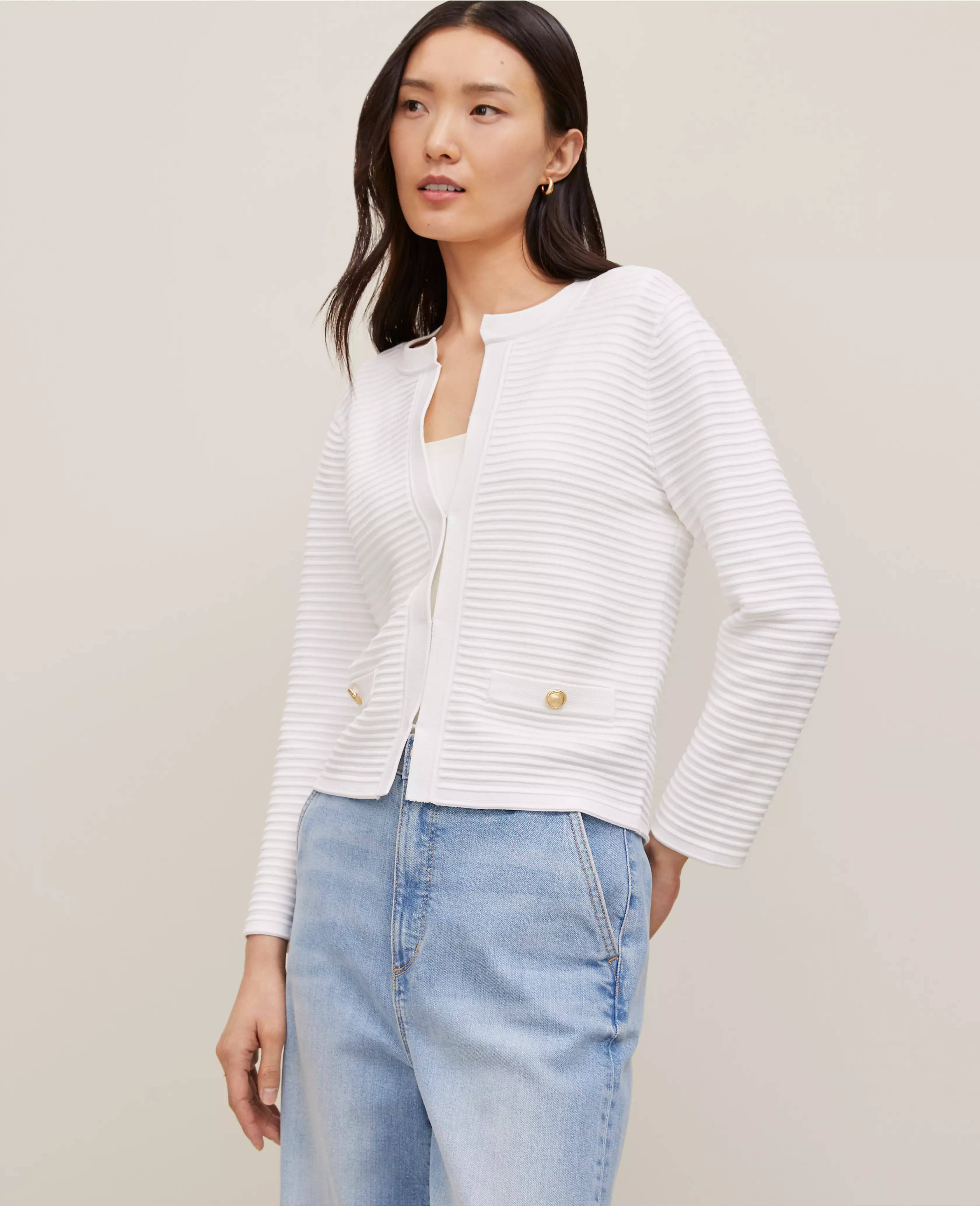 Ribbed 3/4 Sleeve Sweater Jacket | Ann Taylor