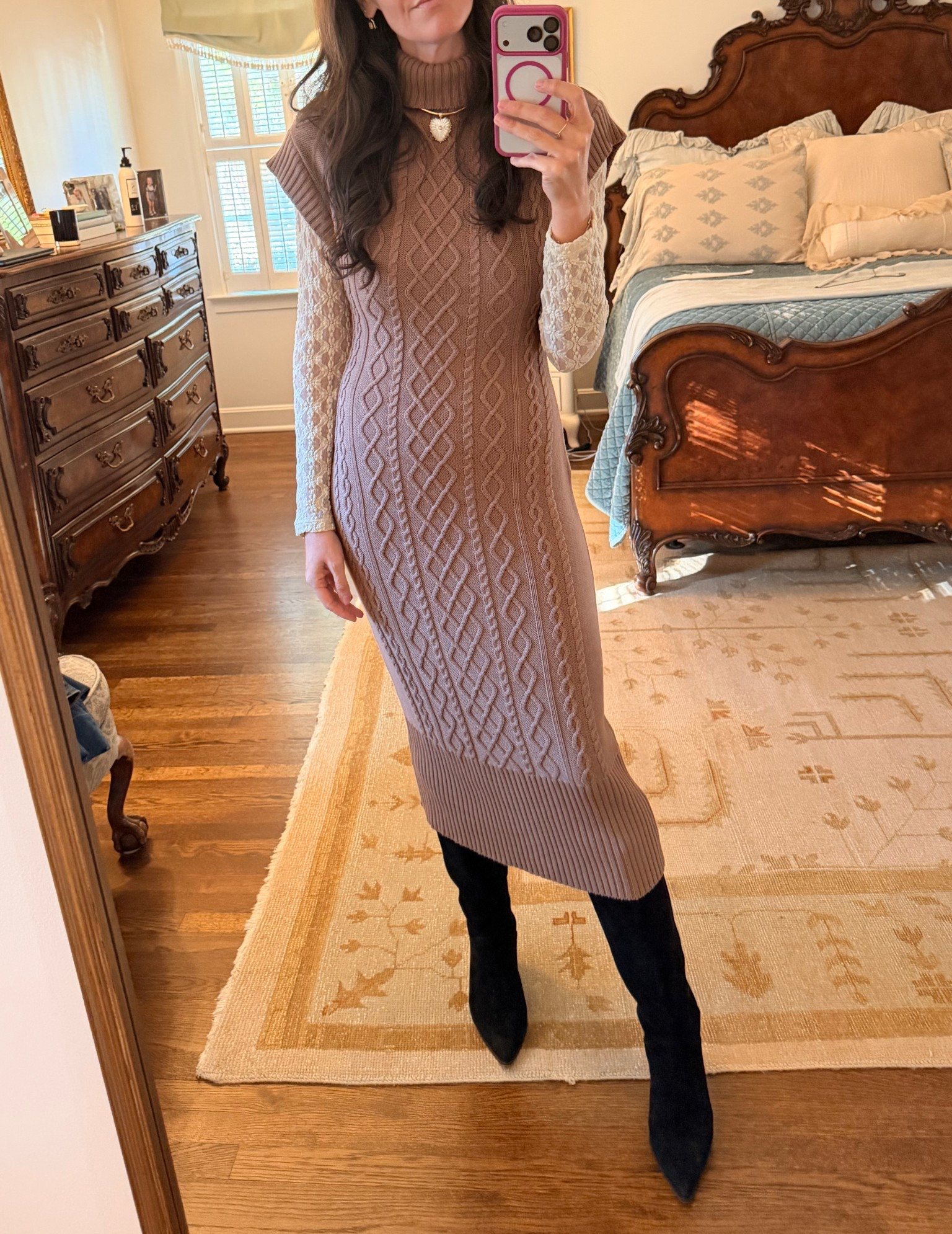 Need a Thanksgiving outfit idea?? This sweater dress is perfect! It’s completely cotton! Wearing mine with a lace shirt under and some black boots! Currently 25% off! Wearing a Small! 

#LTKSaleAlert #LTKHoliday #LTKCyberWeek