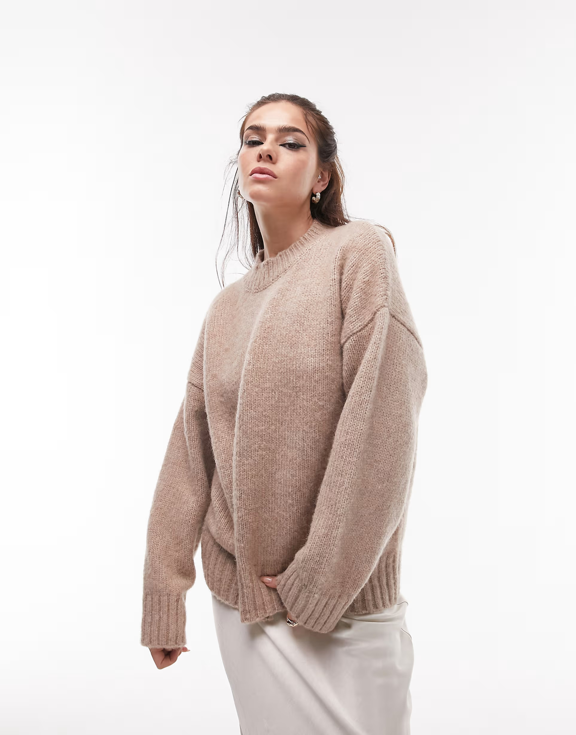 Topshop knitted crew neck sweater in oat | ASOS (Global)