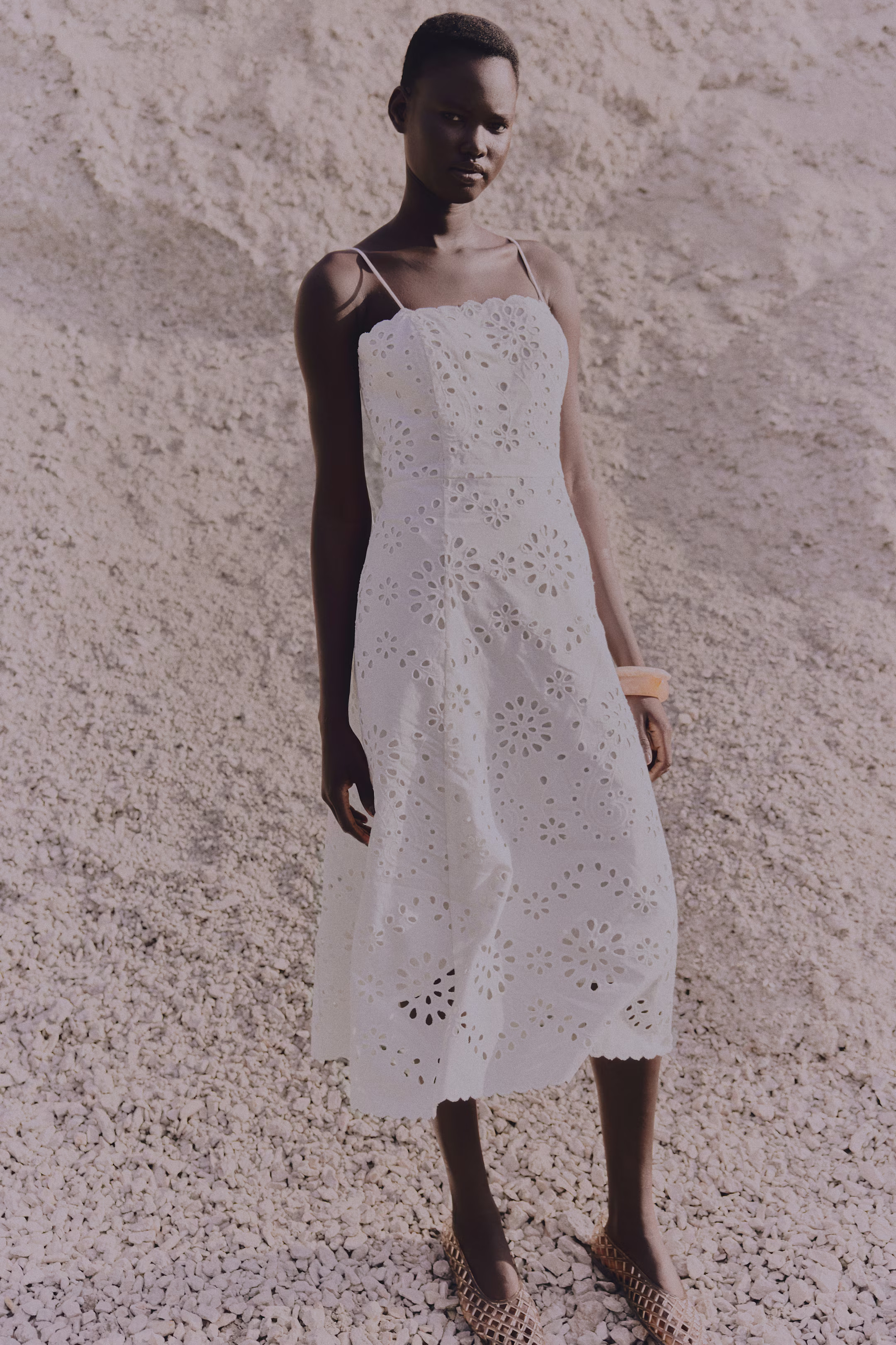 Eyelet Embroidered Tie-Shoulder-Strap Dress | H&M (US + CA)