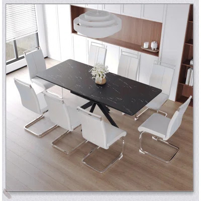 Extendable Dining Table Set for 6-8 People with C-shaped Tube Padded Armless Chairs for Versatile Use | Wayfair North America
