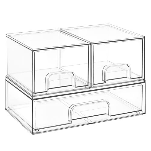 Vtopmart Stackable Storage Drawers Set of 3,Clear Plastic Organizer Bins for Makeup, Cosmetics, Beauty Supplies,Ideal for Vanity, Bathroom,Cabinet,Pantry Organization | Amazon (US)