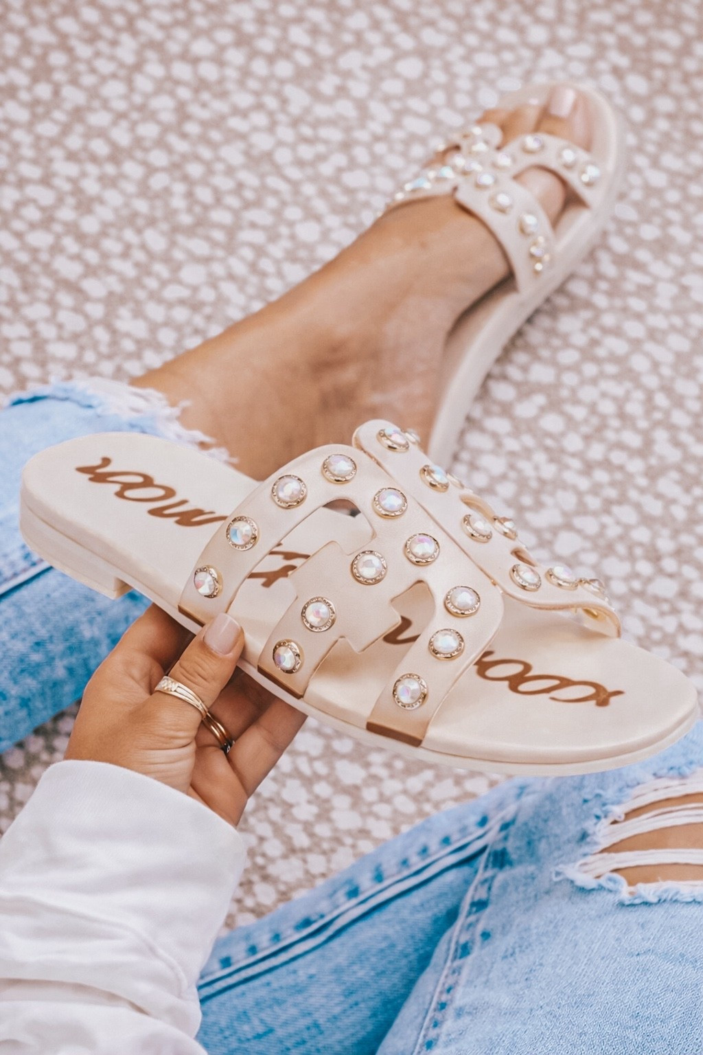OK, these are the cutest sandals that are studs and I feel like with these ones you can throw it with shorts or you can do a dress you can make them dressy or you can make them casual. This is gonna be like the perfect easy on the go sandal but yet it gives you like bougie old money vibes.

#LTKmomlife #LTKgrwm #LTKdayinmylife