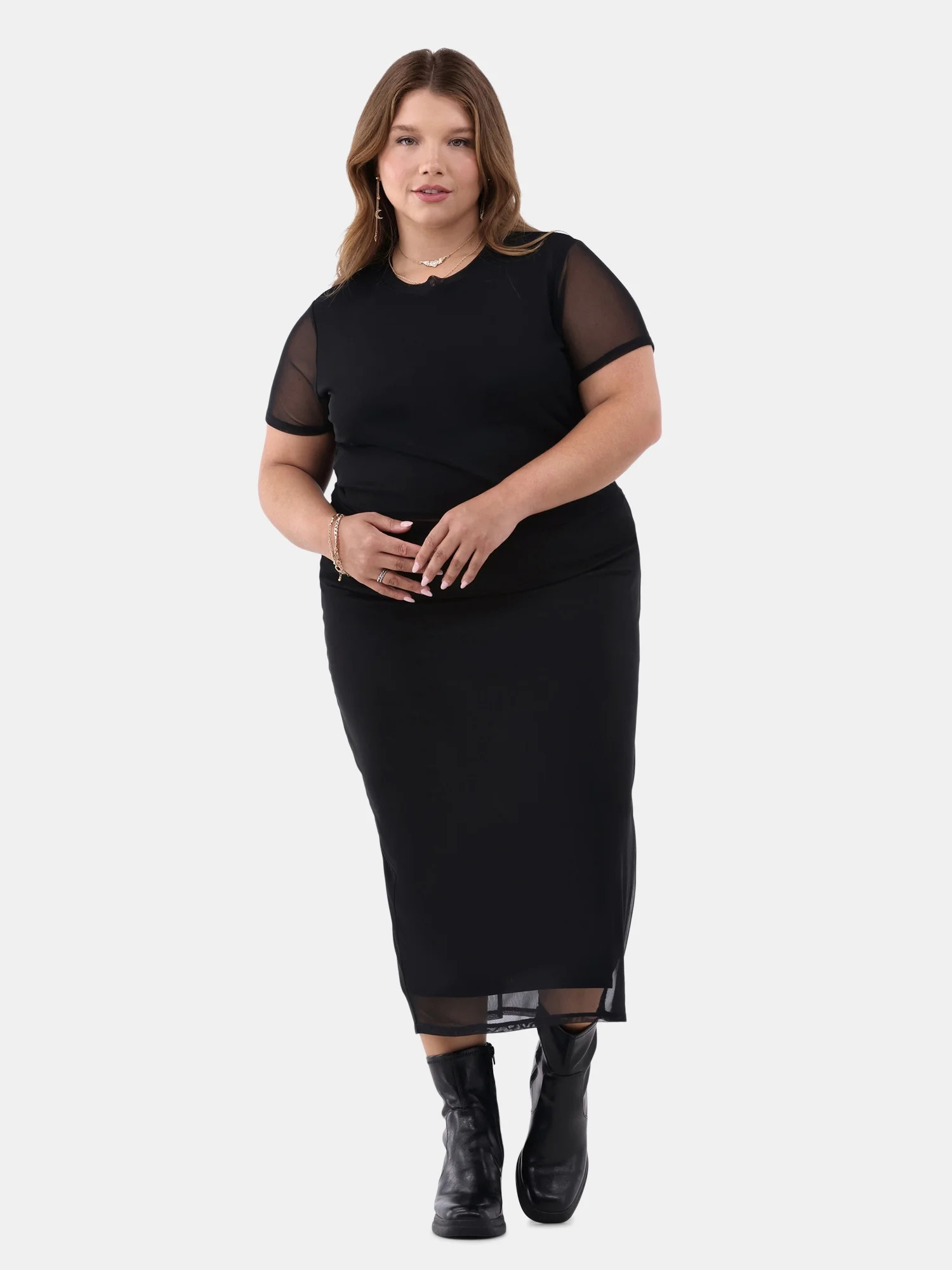 No Boundaries Mesh Top and Skirt Set, 2-Piece, Women’s and Women’s Plus | Walmart (US)