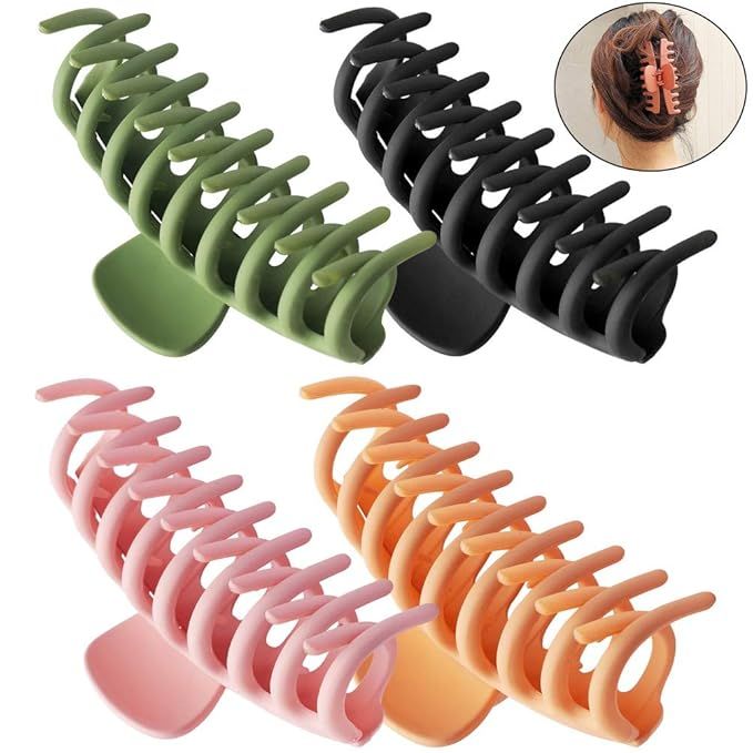 pengxiaomei 4 pcs Matte Plastic Hair Claw Clips, Nonslip Large Girls Hair Claw Clips Jaw for Wome... | Amazon (US)