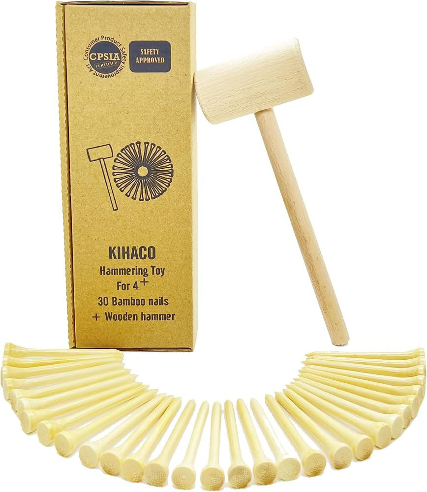 Hammering and Pounding Toys for Kids Include 1 Wood Hammer and 30 Bamboo Nails Improve Fine Motor... | Amazon (US)