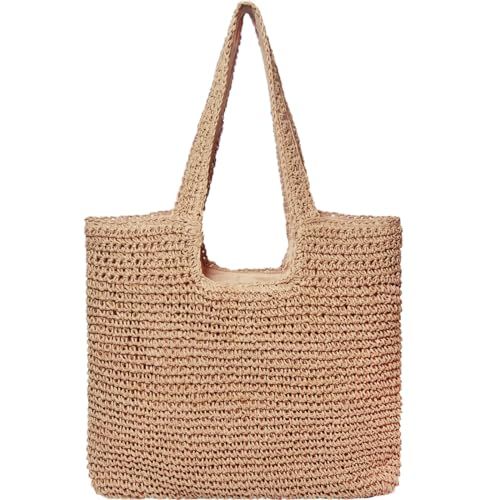 Crbeqabe Large Straw Beach Bag for Women Woven Shoulder Bags Hobo Straw Tote Bag with Tassels for Summer Vacation | Amazon (US)