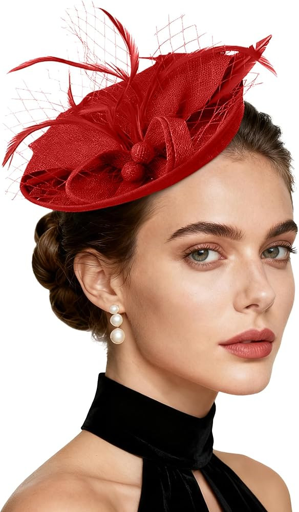 Fascinators Hats for Women Tea Party Hats - 2026 Pillbox 50s Veil Feathers Mesh Headband Derby Ch... | Amazon (US)