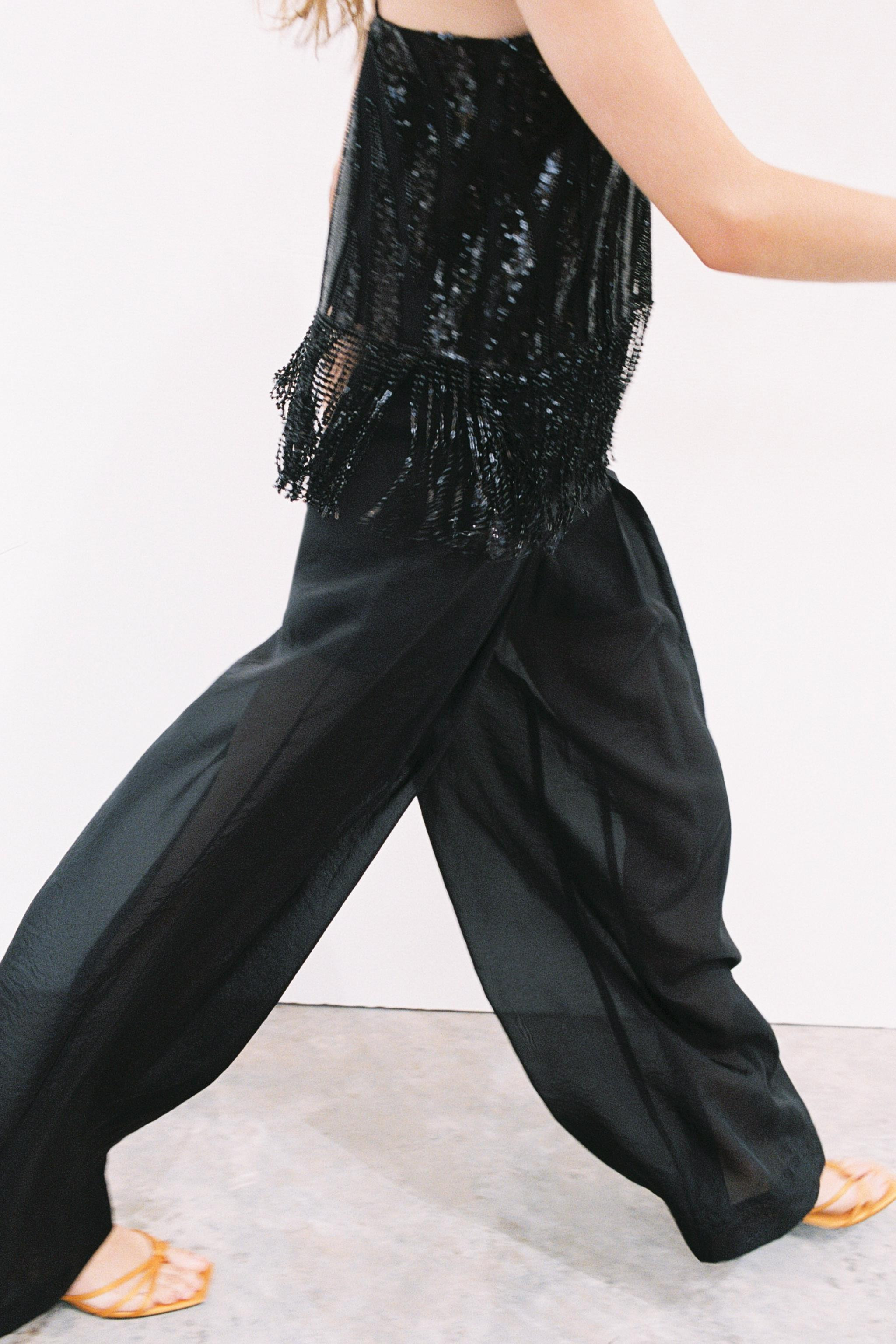 SEMI-SHEER WIDE LEG PANTS | Zara US