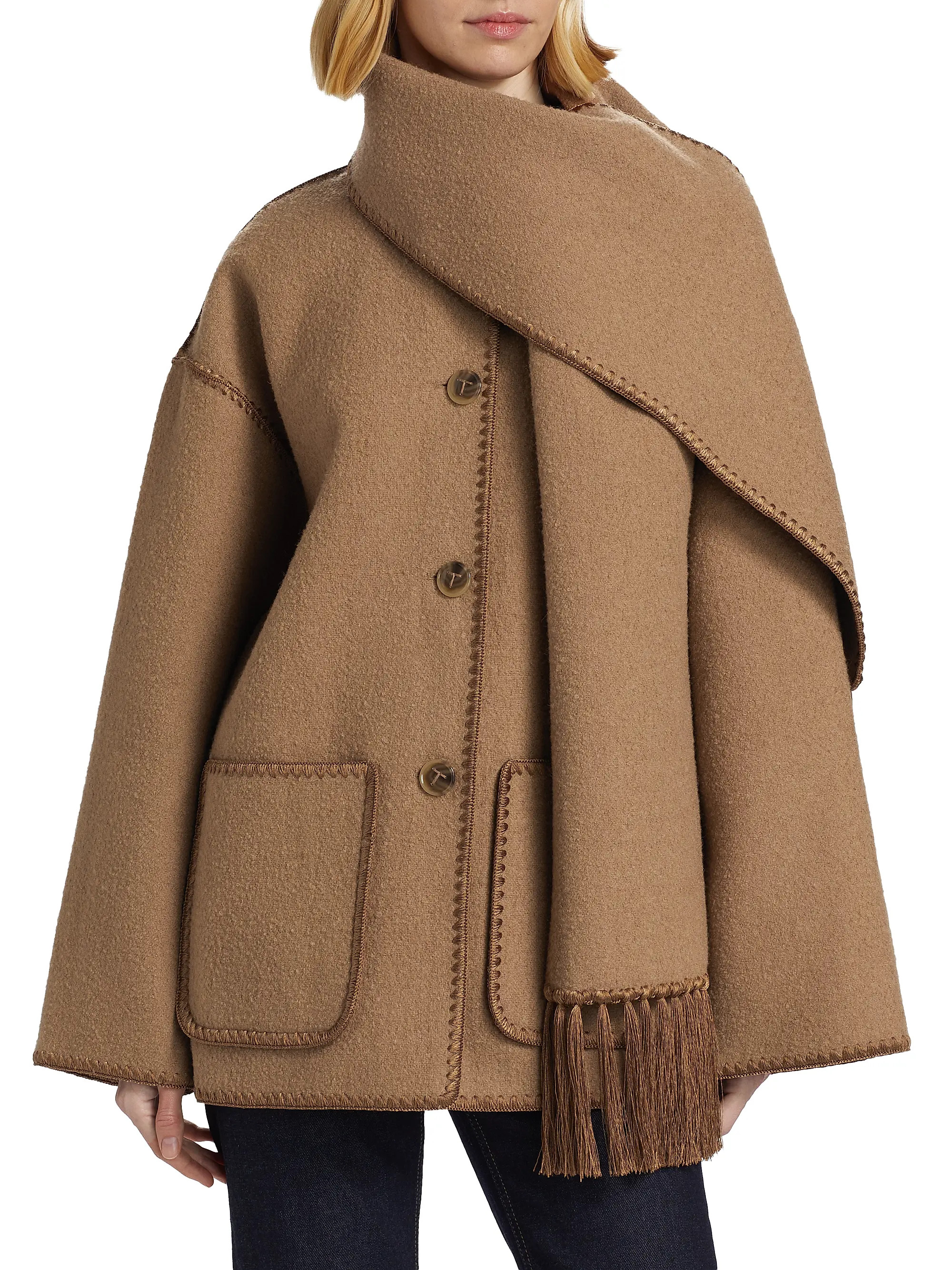 Embroidered Wool-Blend Scarf Jacket | Saks Fifth Avenue