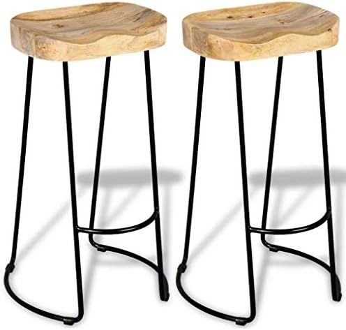 Tidyard 2 Piece Bar Stools Mango Wood Seat Barstool Industrial Counter Height Pub Chairs Set Iron... | Amazon (US)