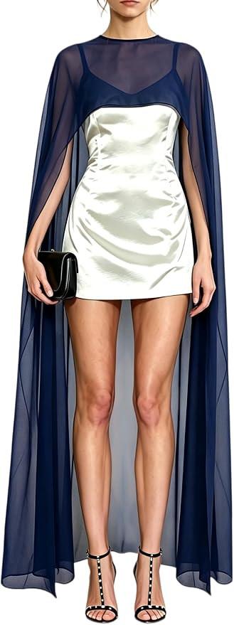 Faretumiya Women Chiffon Long Cape Sheer Shawl Wraps Capelets | Amazon (US)